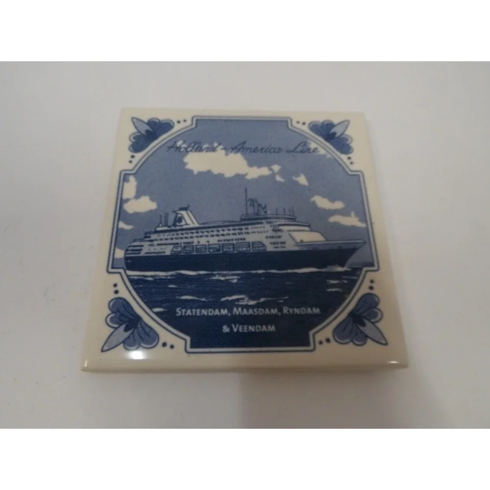 Holland America Cruise Line Blue Delft Tile Coaster Statendam Ship